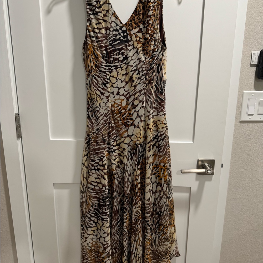 Brown and Black V-Neck Sleeveless Asymmetrical Midi Dress